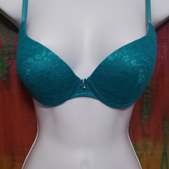 Turquoise Victoria's Secret Pushup Bra with  Lace - Picture 2 of 7